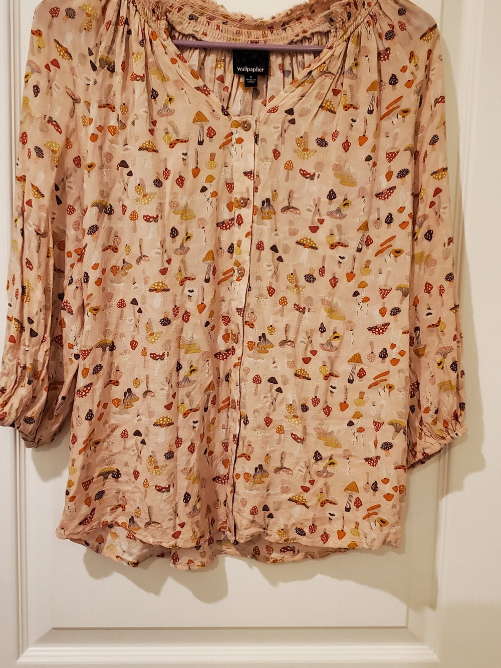 Wallpapher Pink Mushroom-Print Peasant Blouse